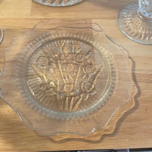 Iris and Herringbone Depression Glass - 4 Bread Plates